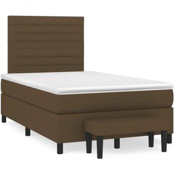 Cama box spring con colchón tela marrón oscuro 120x190 cm