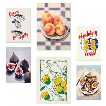 Set de 6 Pósters Illustrativos de Comida Mediterránea para Decoración de Paredes - Tamaños A3 y A4 Sin Marco