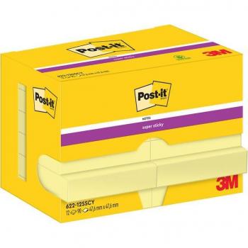 Pack 12 blocs de notas adhesivas amarillas Super Sticky Post-it