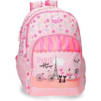 Mochila Escolar Roll Road Coffee Shop 46cm Rosa de Poliéster con Dos Compartimentos