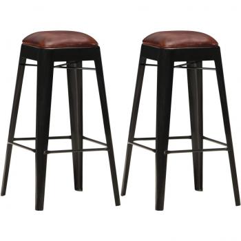 vidaXL Taburetes de cocina 2 unidades cuero auténtico negro
