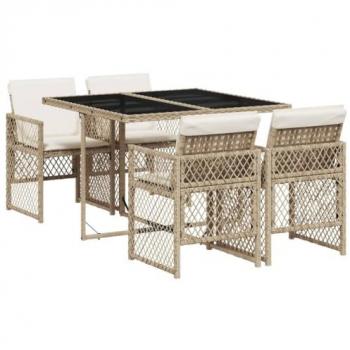 Set Comedor de Jardín 5 Piezas con Cojines Ratán Sintético Beige