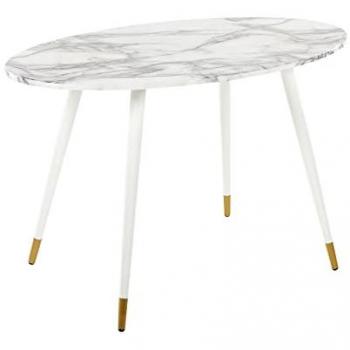 Mesa de Comedor Ovalada Efecto Mármol Blanco y Dorado 120 x 70 cm MDF con Patas de Metal Acabado Brillante