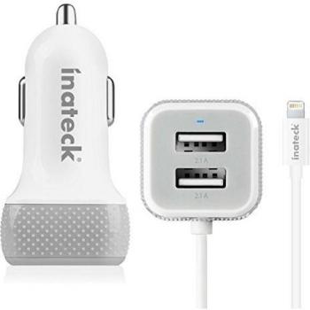 Inateck 6.6A / 33W 2 puertos Cargador de coche con MFi Lighting Cable para Apple iPhone, iPad, iPod, cargador de coche de alta velocidad para Samsung Galaxy, Tab, S4, S5, Nota 2.3, Google Nexus 7, Nokia y más dispositivos , un cable micro USB incluido -B