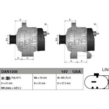 Alternador DENSO DAN1305 - Tipo: Alternador, Generador; Marca: DENSO; Modelo: DAN1305
