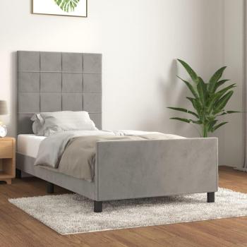 Cabecero de terciopelo gris claro 100x200 cm con estructura de cama sin colchón