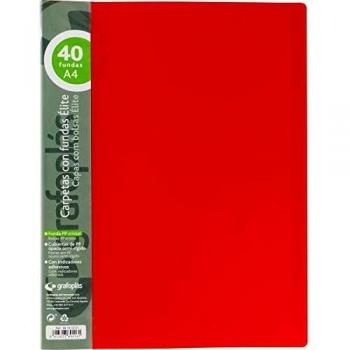 Grafoplás 98141251 Élite Carpetas con Fundas, 40 Fundas, Cubiertas semirrígidas, Rojo, A4