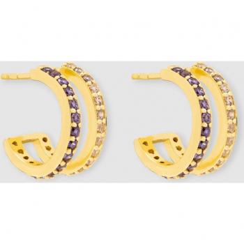 Pendientes de aro Lumière Alisa dorados con circonitas rosa