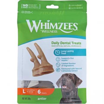 Whimzees Snacks Dentales Astas para perros grandes - 0.36 KG, 12 barritas, Pack ahorro