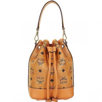 MCM Dessau Mini Brown Bucket Drawstring Bag