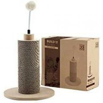 M-PETS Build'It Big Ben - Rascador para Gato con Base de Madera y Cilindro de cartón con Muelle y Bola de Peluche