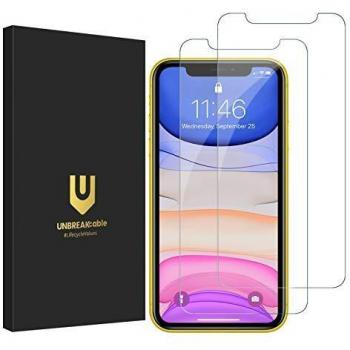 UNBREAKcable Protector Pantalla para iPhone 11/XR 2 Pack, con Guía Marco, Series de Doble Defensa Premium Cristal Templado para iPhone 11/XR 6.1-Inch