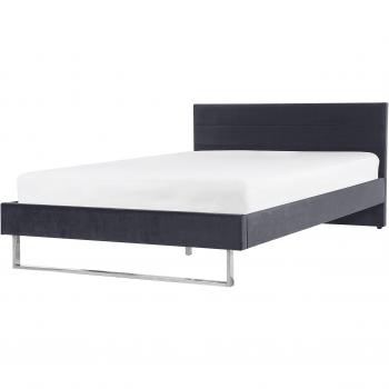 Cama Doble Tapizada en Terciopelo Gris 180 x 200 cm con Cabecero y Patas Plateadas Estilo Glam Bellou