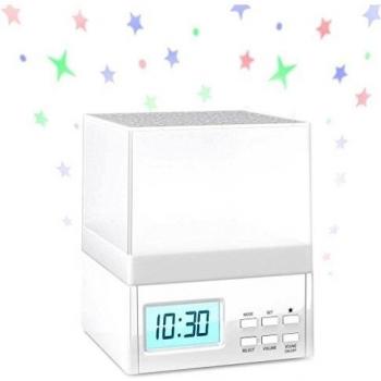 Balvi - Starry Qube Despertador multifunción. con 10 Sonidos de la Naturaleza. con proyector de Estrellas. Funciona con 3 Pilas AA.