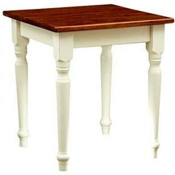 Mesa Country de madera maciza de tilo con armazón blanco envejecido y tapa en nogal 70x70 cm