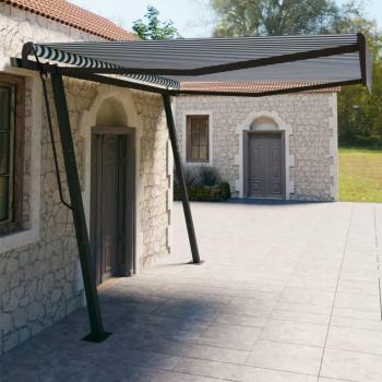 Toldo manual retráctil Día y Noche con postes azul y blanco 4x3 m