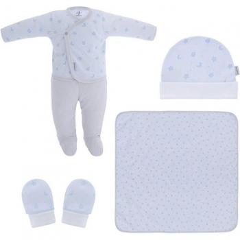 Conjunto de bebé niño 5 piezas primera puesta estampado celeste