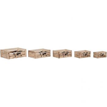 Juego de Cajas Decorativas Home ESPRIT Marrón Negro Madera de Paulonia Mapamundi 39 x 28 x 14,5 cm (5 Piezas)