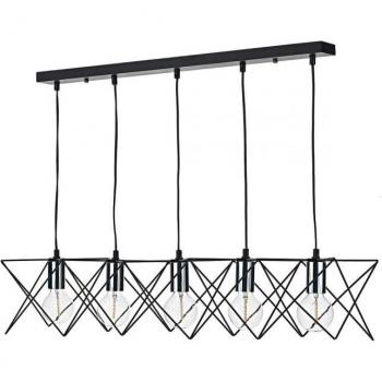 Lámpara colgante Midi negro mate y cromo pulido 5 luces con estructura de alambre, 5x E27