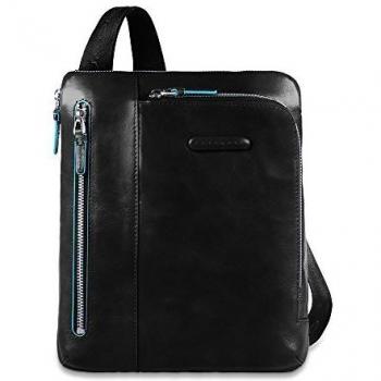 Piquadro Blue Square Men's Shoulder Bag Black Leather 21 cm ONE SIZE