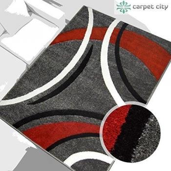 Designer Moderno de alta calidad Alfombra mano tallada arco rojo gris crema Öko Tex, polipropileno, Rot Grau Creme, 240 cm_x_340 cm