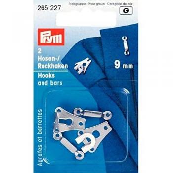 Prym Ganchos para Pantalones, Metal, Plata, Faldas Ancho Boca 9mm, Color, 2 Piezas, 2