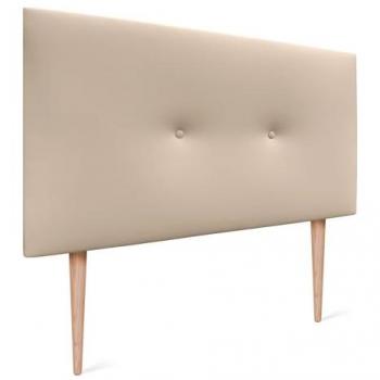 Cabecero de Polipiel Acolchado Liso con Botones y Patas 90x105cm - Beige, para Camas 80/90, Diseño Moderno