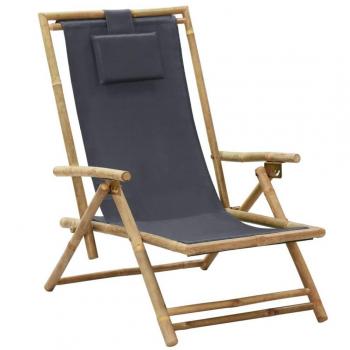 vidaXL Silla de relax reclinable de bambú y tela gris oscuro