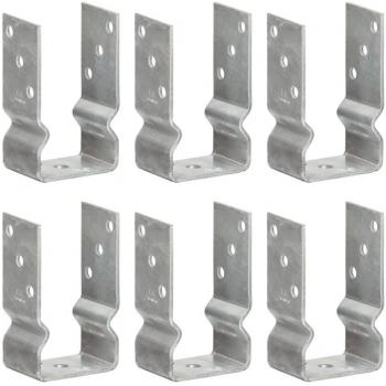 Anclajes de Valla vidaXL (6 unidades) - Acero Galvanizado Plateado, Dimensiones: 7 x 6 x 15 cm, 8 x 6 x 15 cm, 9 x 6 x