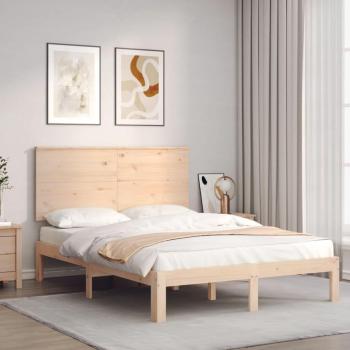 Cama de matrimonio con cabecero doble pequeño en madera maciza color marrón - Vidaxl