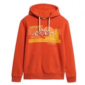 Sudadera con Capucha Outdoor Rayas Gráficas Naranja para Hombre, Casual, Algodón Sostenible, Talla S