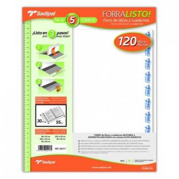 Blister 5 Fundas de Forro Ajustables con Solapas 28x55cm Sadipal PVC 120 Micras 02213