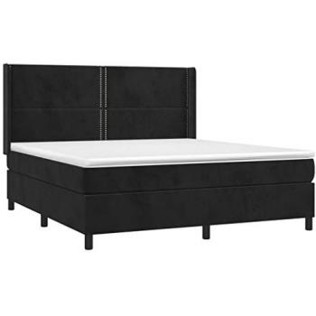 Cama Box Spring con Colchón y LED Terciopelo Negro 180x200 cm