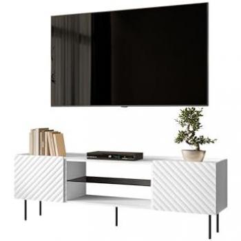 Mueble TV Charlotte U105, Blanco, 181 x 59 x 40 cm, con dos puertas y estante de vidrio