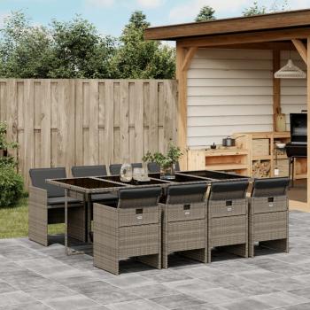 9 Piece Grey Poly Rattan Garden Dining Set with Cushions