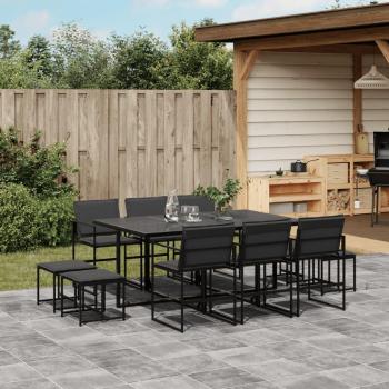 Juego de comedor de jardín 11 pzas con cojines textileno negro