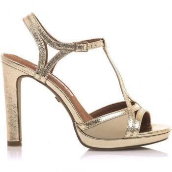 Sandalias de tacón de mujer metalizadas con tiras cruzadas