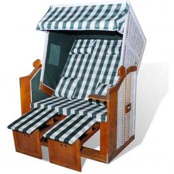 Silla de Playa Plegable Ratán Verde-blanco Con Una Sombra