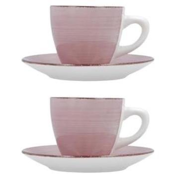 Set de 2 Tazas con Platillo Quid Vita Morning de Cerámica Rosa Brillo 22CL, Apto para Microondas