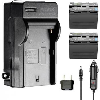 Neewer 2 Piezas de Recambio 6600mAh Batería Sony NP-F970 batería de Li-Ion y Cargador de Pared AC, Adaptador UE y Coche Neewer CN160 NW759 74K 760 FW759 74K 760 y Otros LED Video Luces o monitores