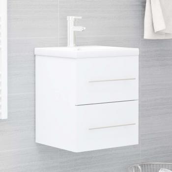 Mueble de baño con lavabo aglomerado blanco brillante, madera contrachapada blanca brillante y fregadero integrado en madera multicapa