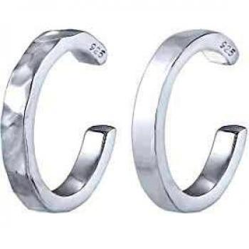 Earcuff Set 2 Piezas Look Orgánico Plata de Ley 925 para Mujeres, Diámetro 13mm