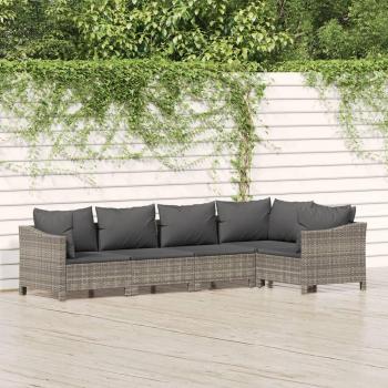 vidaXL 5-Piece Grey Poly Rattan Garden Lounge Set with Cushions