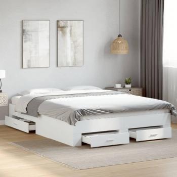 Cama con cajones de madera multicapa blanca 150x200 cm