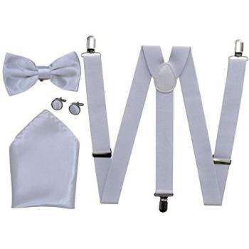 vidaXL Accesorios de Traje de Hombre para Bodas con Tirantes y Pajarita Blanca