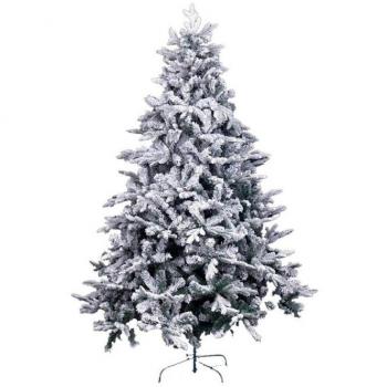 Árbol de Navidad Nevado Blanco Verde de PVC y Polietileno, 210 cm, con base de metal