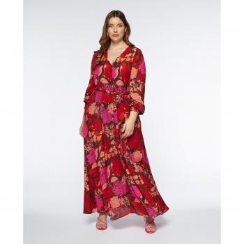Vestido largo de flores con botones y manga larga