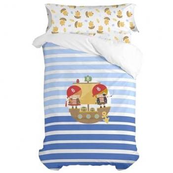 Juego de funda nórdica HappyFriday Happynois Pirate Ship Multicolor Cama de 105 2 Piezas, 180x220 cm, 100% Algodón, Calidad de 150