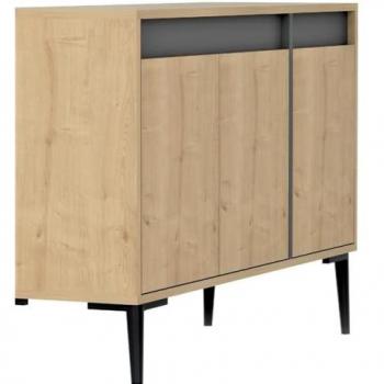 Aparador Buffet 3 puertas decorado en roble y gris antracita L120 cm