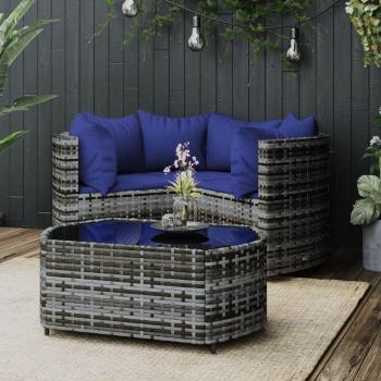 vidaXL 4 Piece Grey Poly Rattan Garden Lounge Set with Cushions